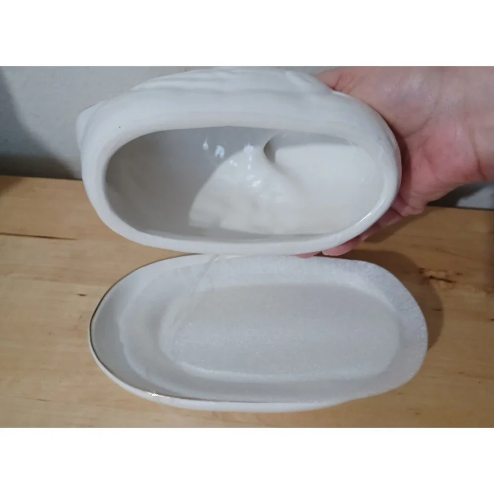 New Grace Tea Ware Butter Dish Sculpted Swan White And Gold
